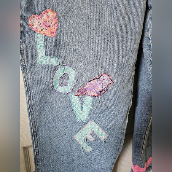 Women's Blue Denim Overalls with Colorful Patches - Picture 9 of 15